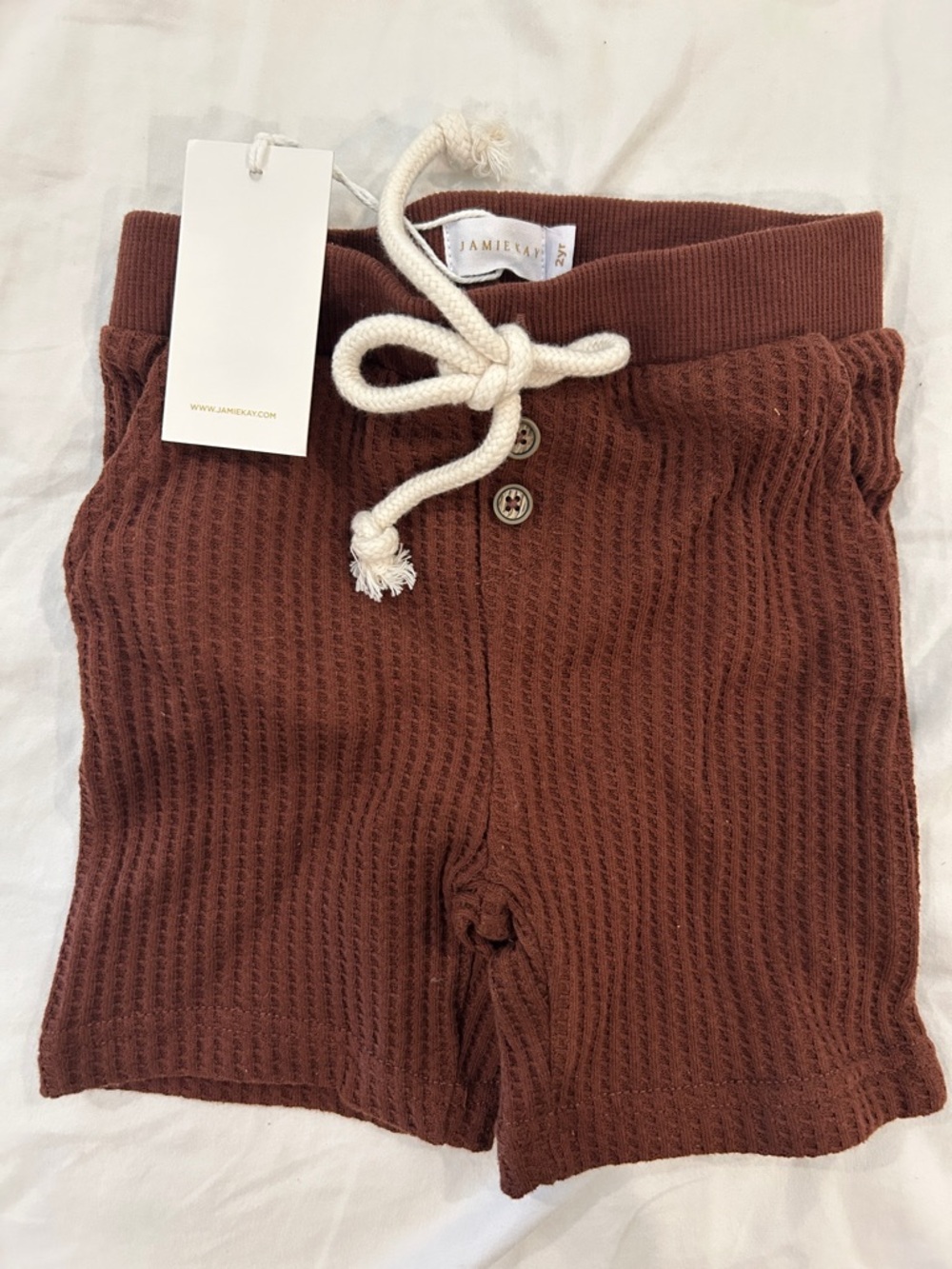Jamie Kay Waffle Knit Drawstring Shorts - Rust Brown 2T organic cotton